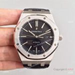 Replica JF Audemars Piguet Royal Oak Ss Black Leather Bracelet - AAA Grade Replica Watches Sale